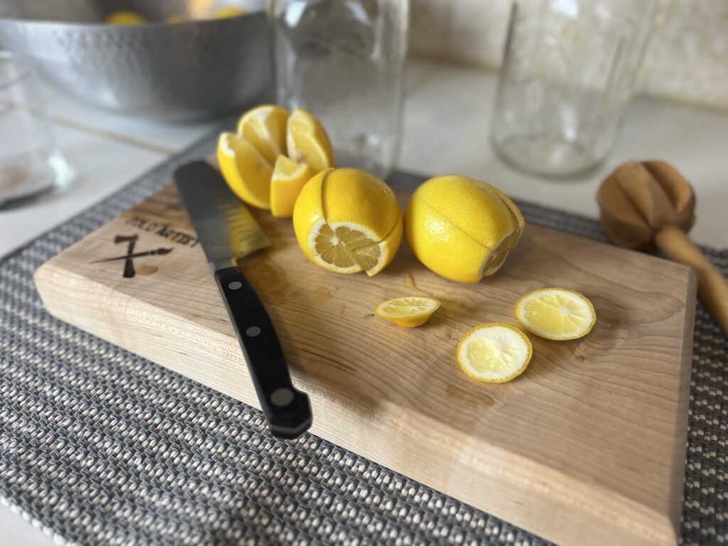 Lemons that are cut in quarters.
