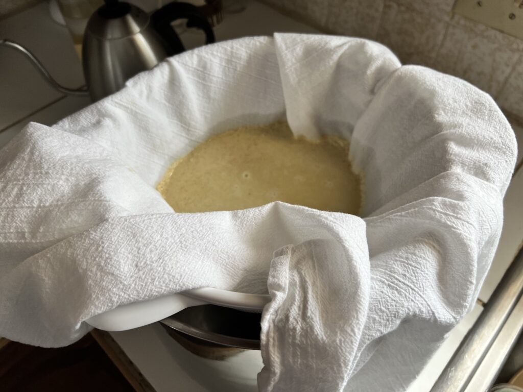 Wheat germ being strained.