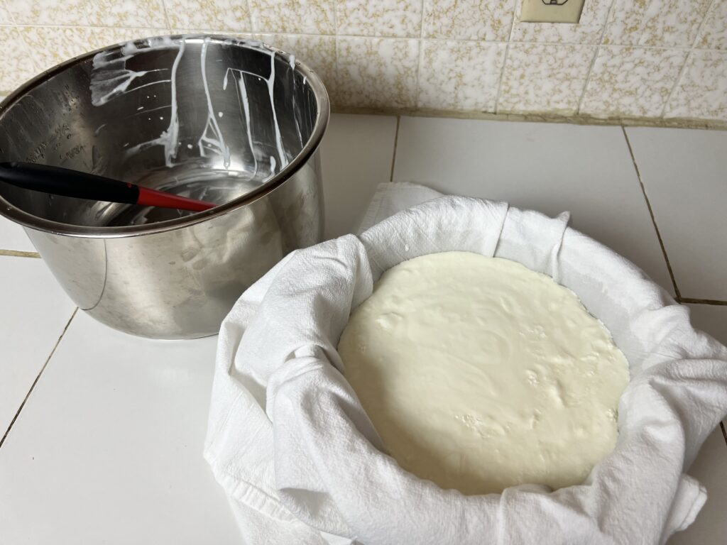 Skyr ready to be strained.
