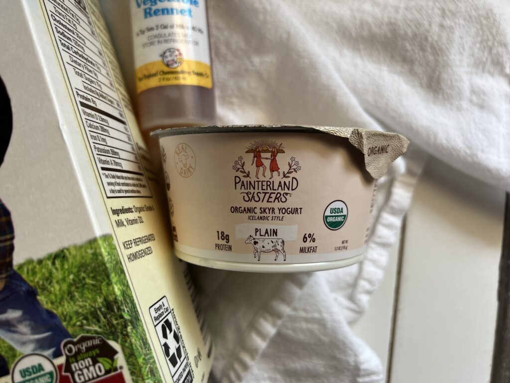 A close up of packaged plain skyr yogurt.