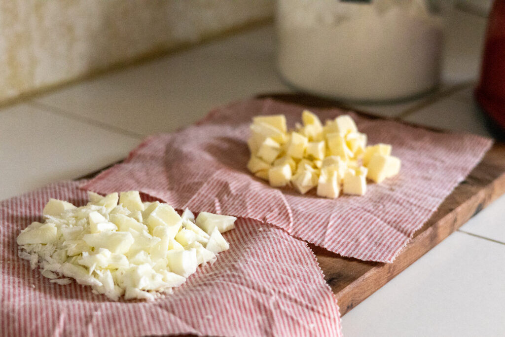 A close up of cubed tallow and butter.