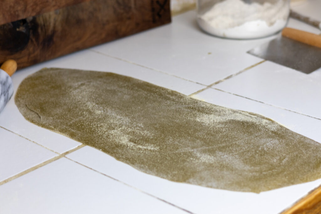 Nettles pasta dough rolled out thin.
