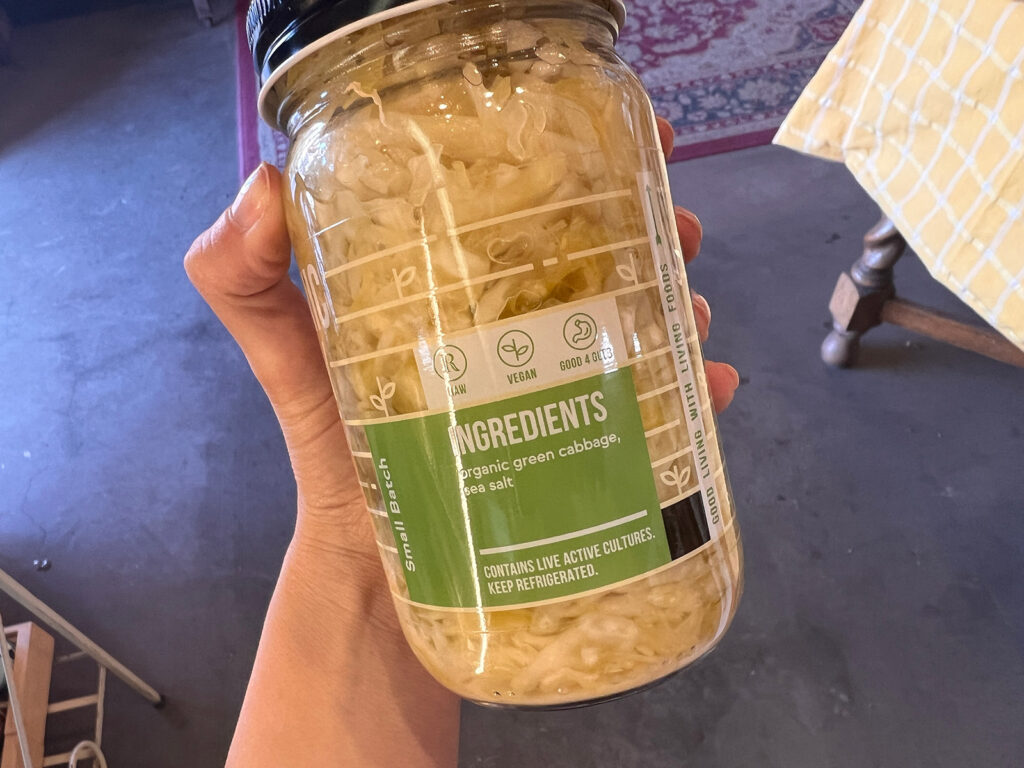 A jar of kraut.  Showing the difference between pickling and fermenting.
