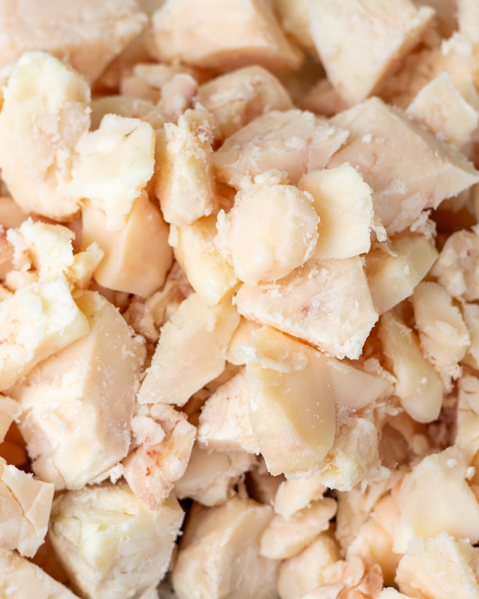 A close up shot of suet chunks.