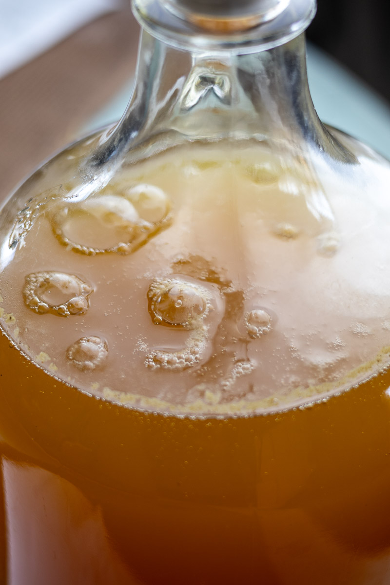 A close up of the top of a fermenter showing fermentation activity.