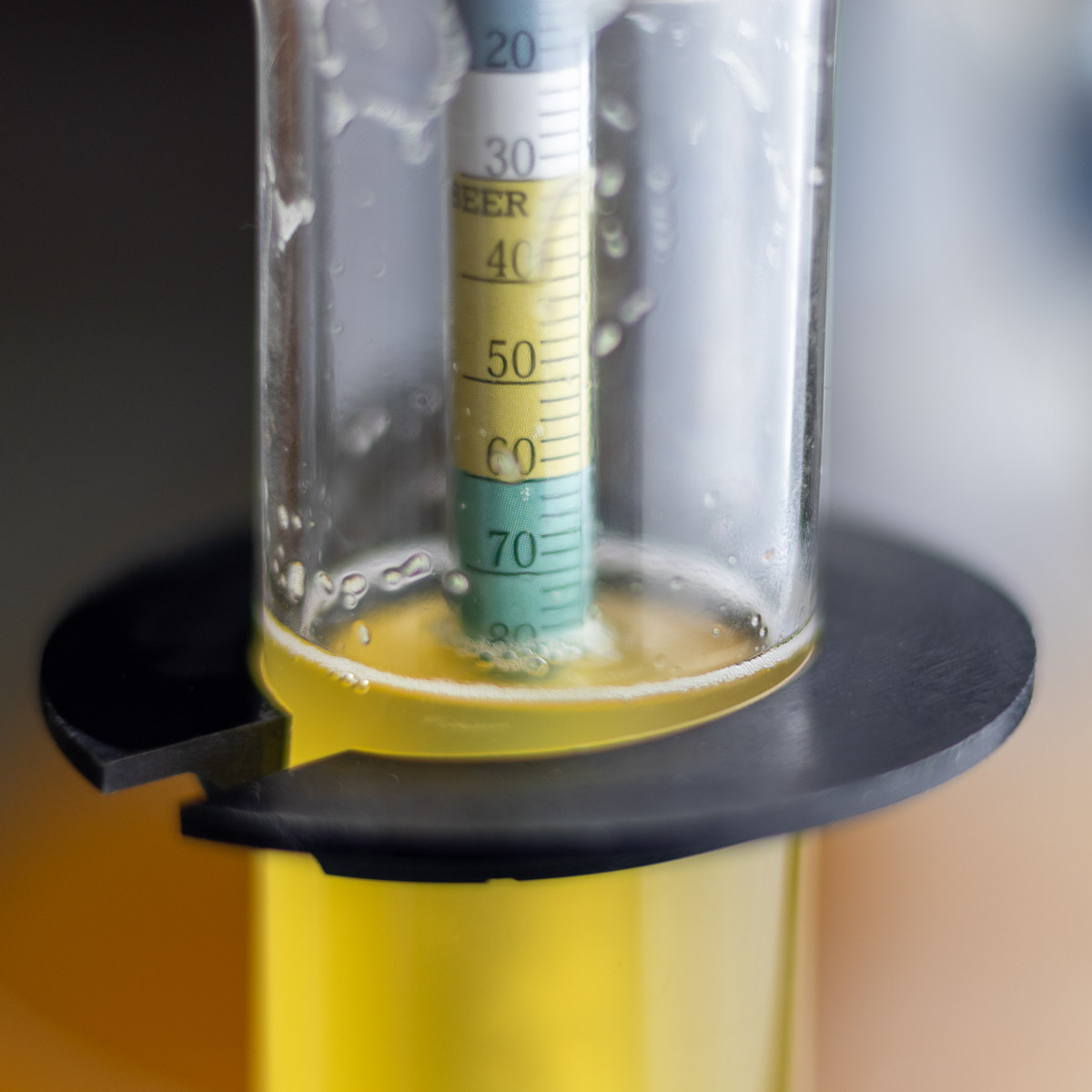 A hydrometer showing the gravity of mead mid fermentation.